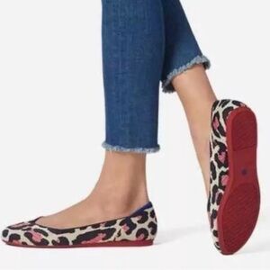 Rothy's Leopard Print Flats with Red Accents